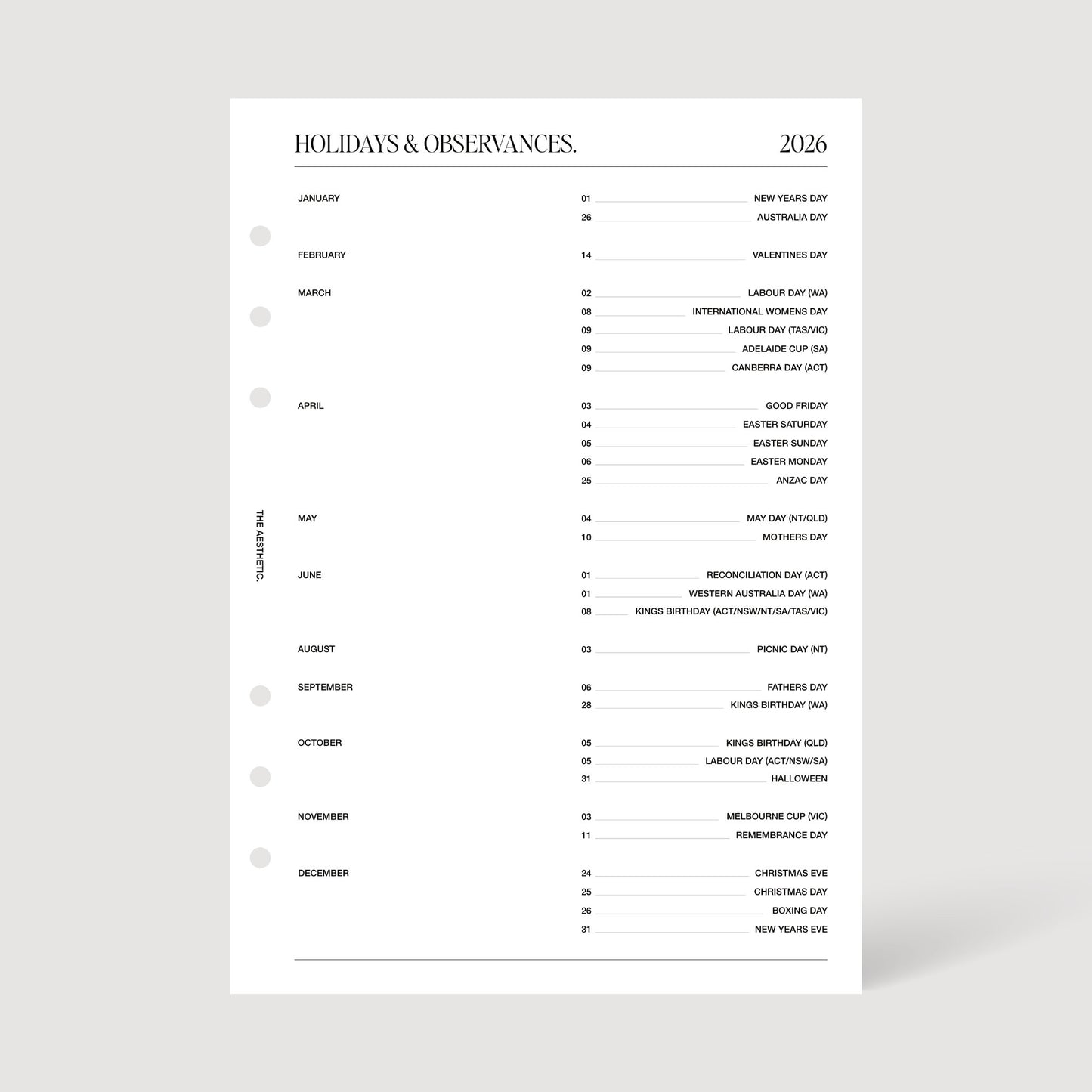 2026 YEAR CALENDAR & HOLIDAYS/SCHOOL TERMS INSERTS