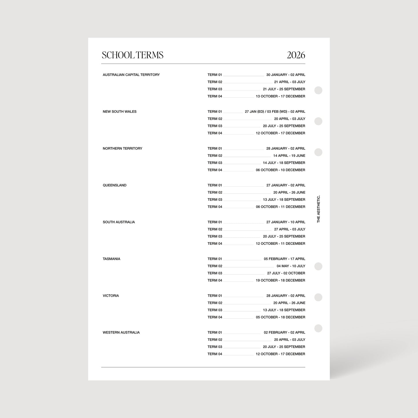 2026 YEAR CALENDAR & HOLIDAYS/SCHOOL TERMS INSERTS