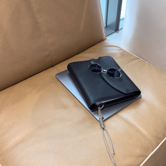 BLACK LEATHER PLANNER COVER