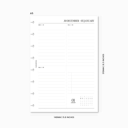 2025 Dated Weekly Planner Inserts Vertical | WO2P