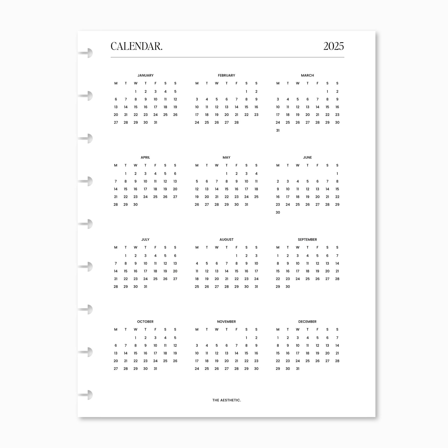 2025 Year Calendar & Holidays/Observances | YO1P