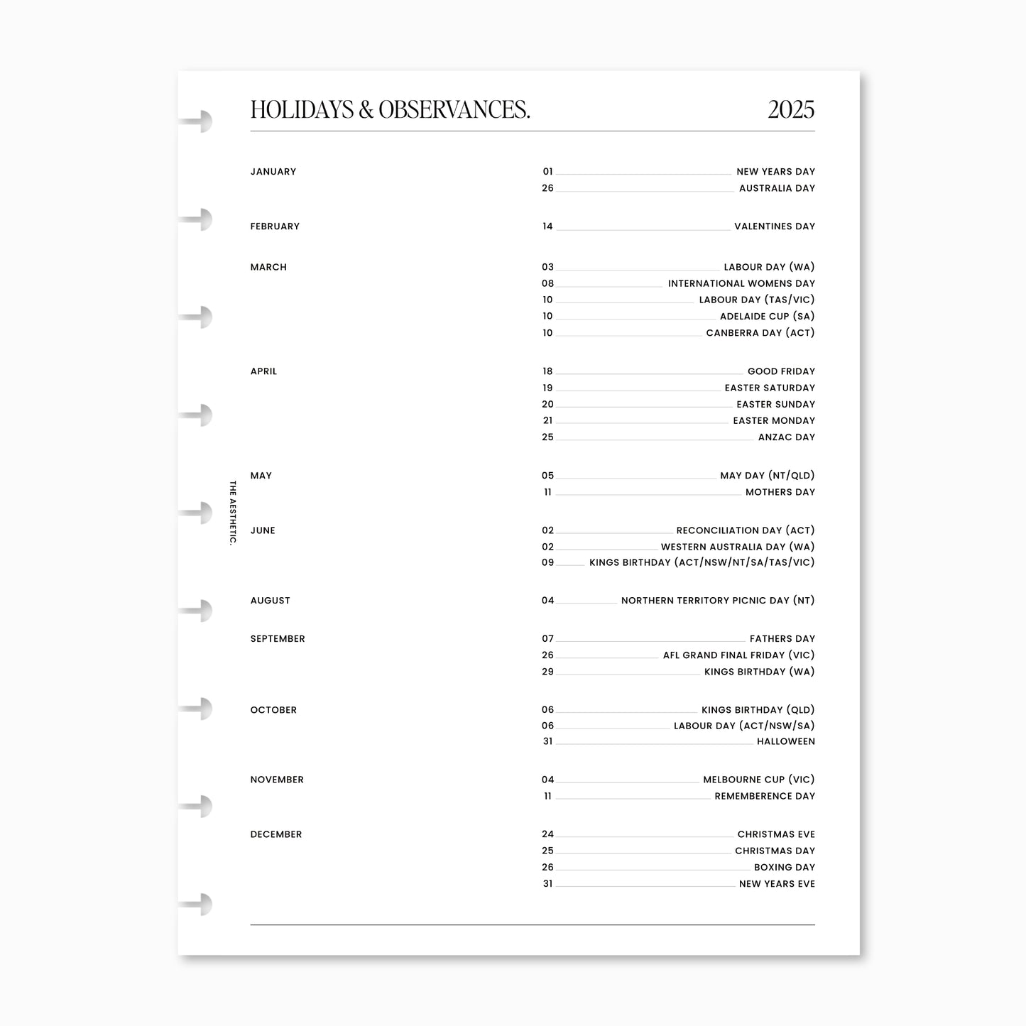 2025 Year Calendar & Holidays/Observances | YO1P