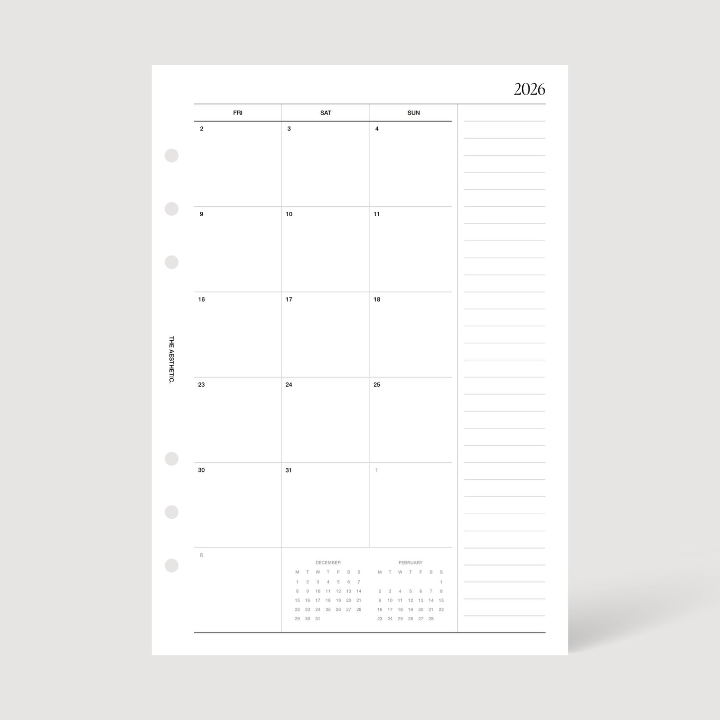 2026 MONTHLY PLANNER INSERTS