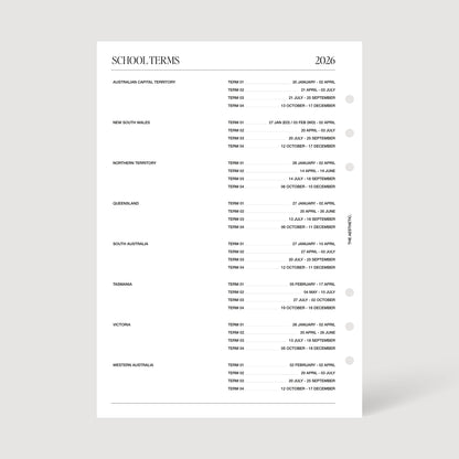 2026 YEAR CALENDAR & HOLIDAYS/SCHOOL TERMS INSERTS