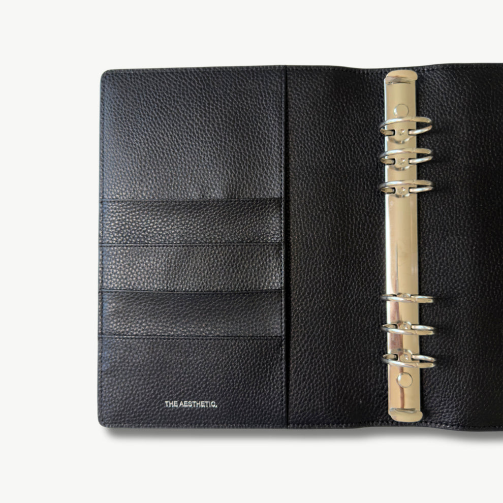 BLACK LEATHER PLANNER COVER THE AESTHETIC.