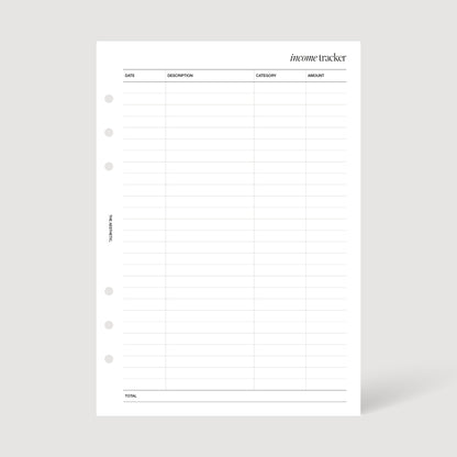 INCOME TRACKER INSERTS | PRINTABLE