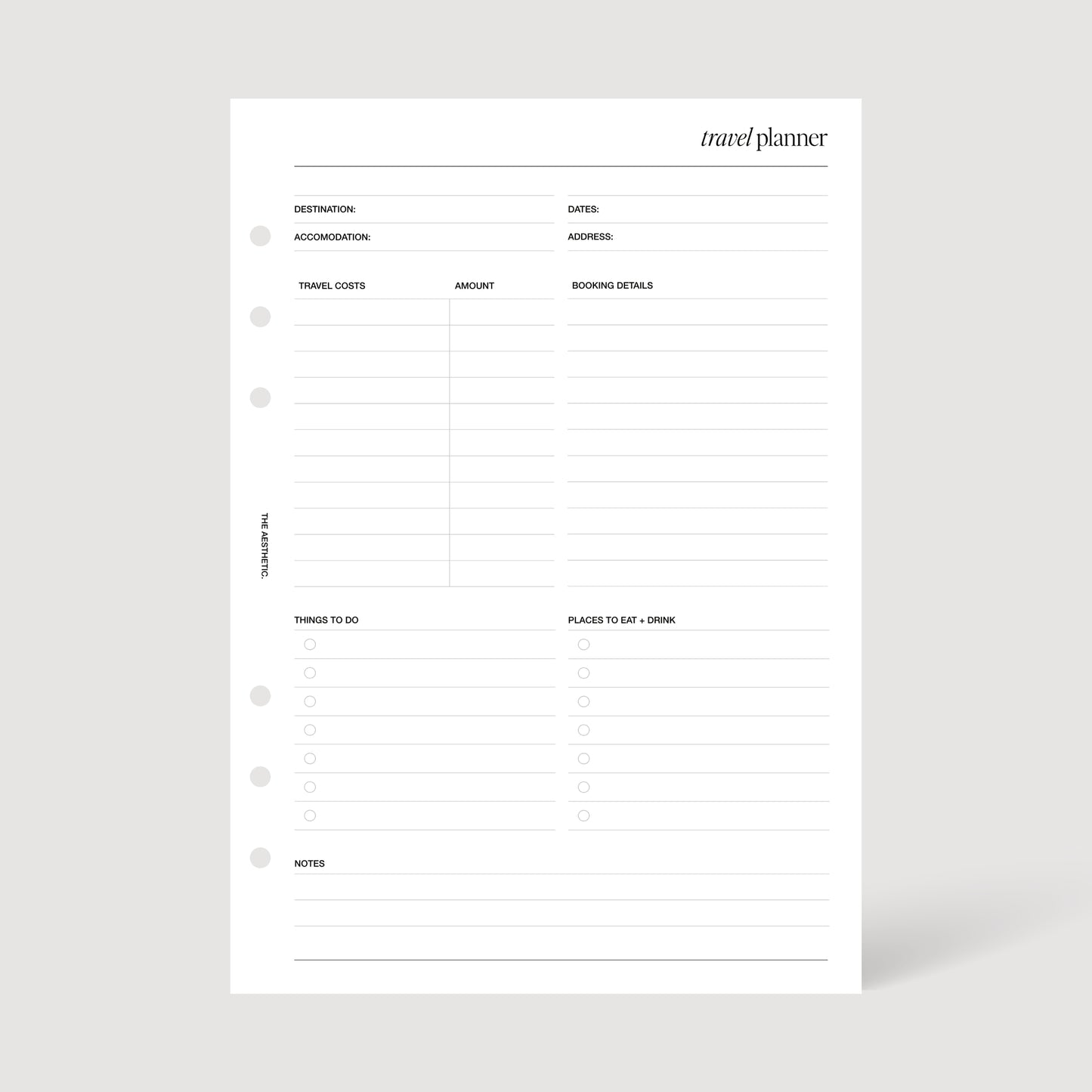 TRAVEL PLANNER INSERTS