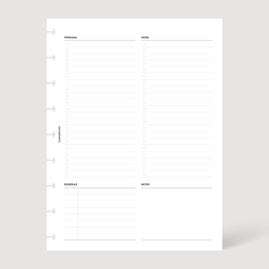 UNDATED DAILY PLANNER INSERTS | PERSONAL + WORK | DAY ON ONE PAGE