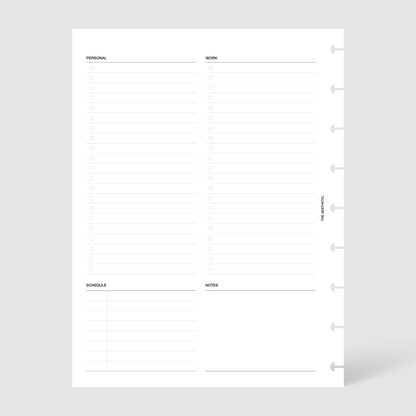 UNDATED DAILY PLANNER INSERTS | PERSONAL + WORK | DAY ON ONE PAGE