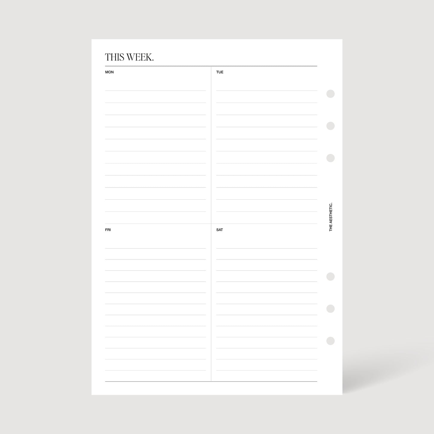 UNDATED WEEKLY PLANNER INSERTS | VERTICAL | WEEK ON TWO PAGES