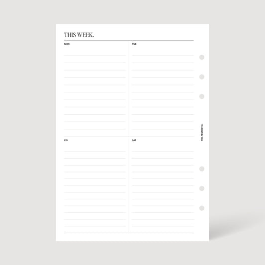 UNDATED WEEKLY PLANNER INSERTS | VERTICAL | WEEK ON TWO PAGES